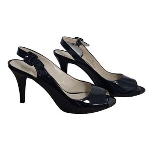 Talbots Peep Toe Black Patent Leather Slingback heels size 9AA NEW with BOX
